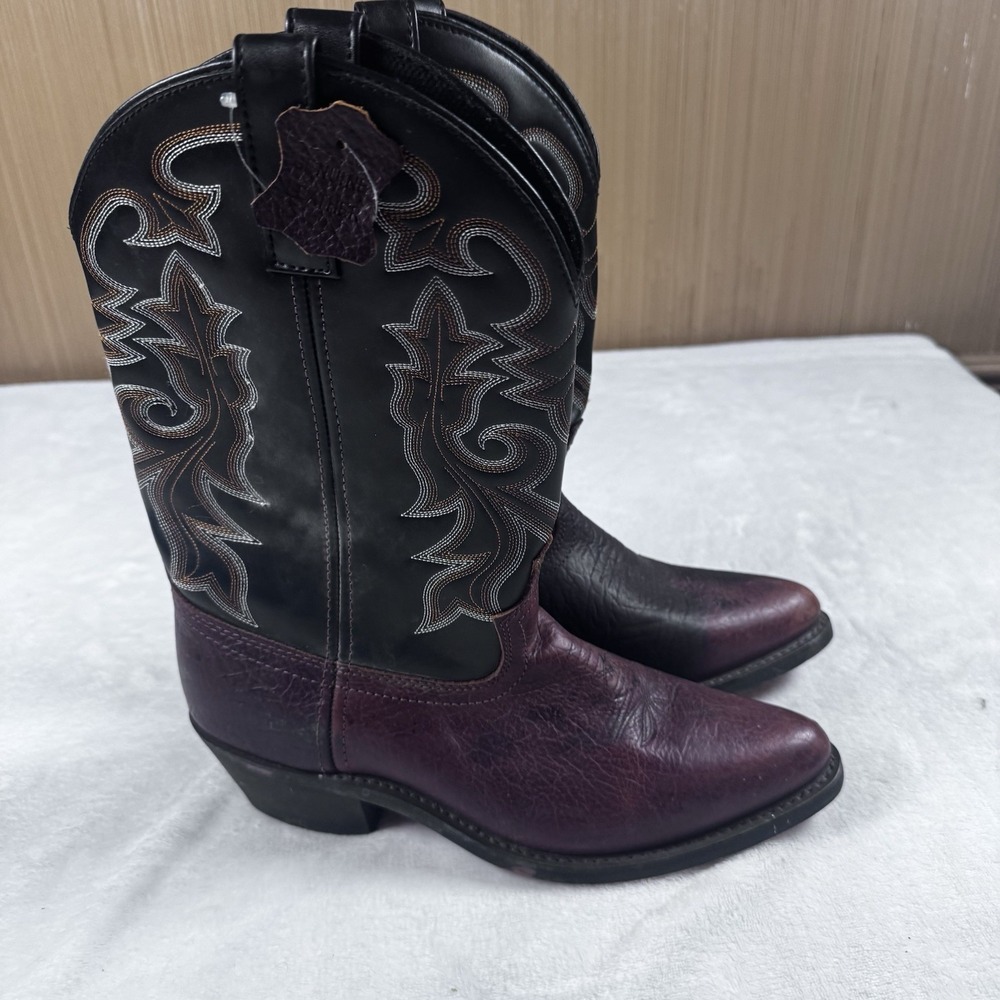 Masterson Boot Co Men's 9.5 D‎ Western Cowboy Boots Black Burgundy Leather USA